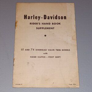 Vintage Harley Davidson Rider's Hand Book Supplement